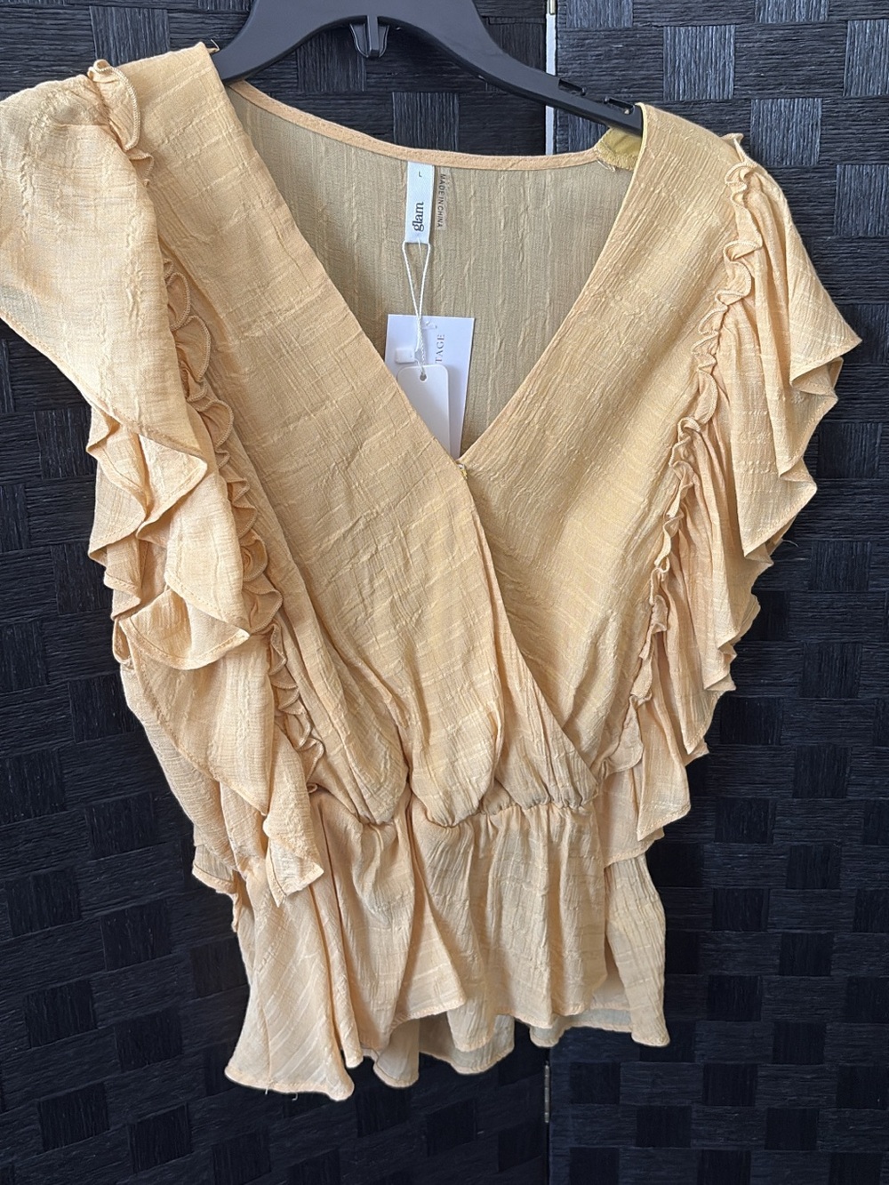 Women's Cream Ruffle V-Neck Peplum Top - Picture 2 of 2